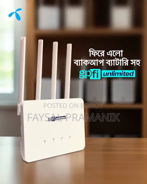 Gp-Fi 5GHZ Router with SIM will be sold, provides 4 hours of backup battery.