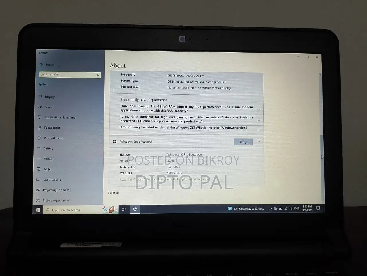 Laptop Dell Inspiron 15 4GB RAM Intel Core i5 SSD 128GB