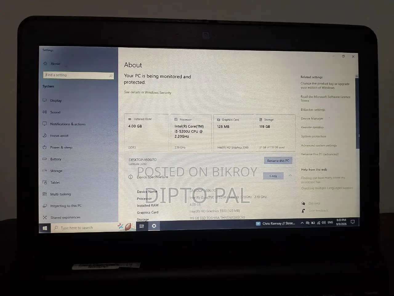 Laptop Dell Inspiron 15 4GB RAM Intel Core i5 SSD 128GB