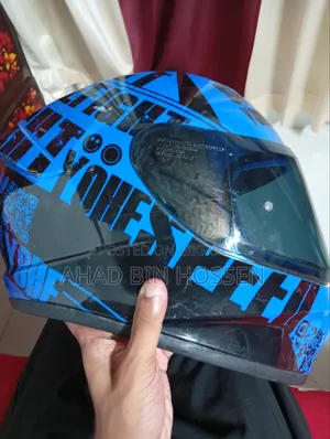 Yohe Blue Graphics Full Face Motorbike Helmet (Used)