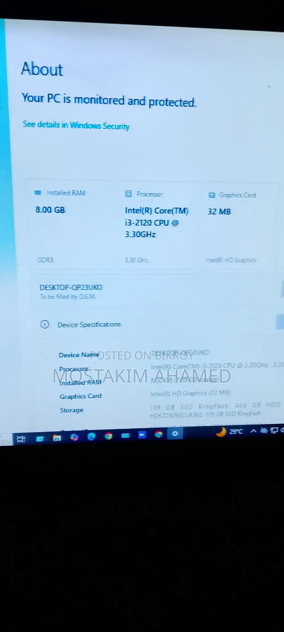 Desktop Computer 8GB Intel Core i3 HDD+SSD 256GB