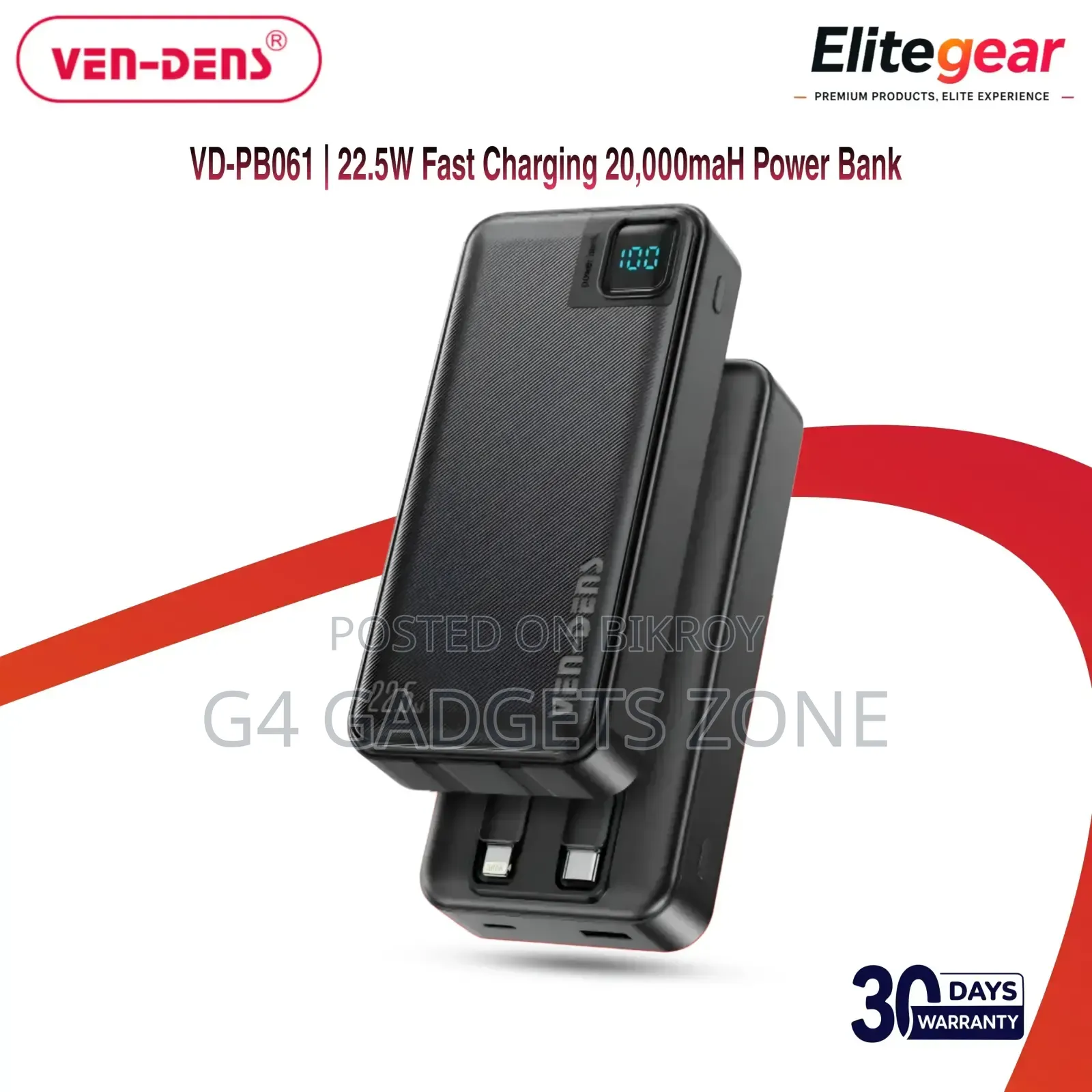 VenDens 20000mah Digital Display Power Bank-