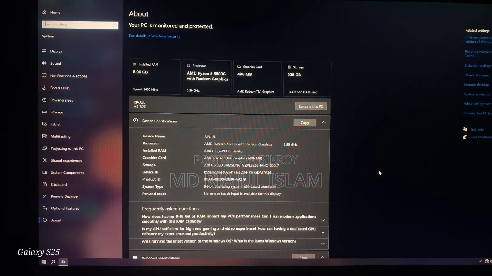 New Desktop Computer 8GB RAM 256GB SSD