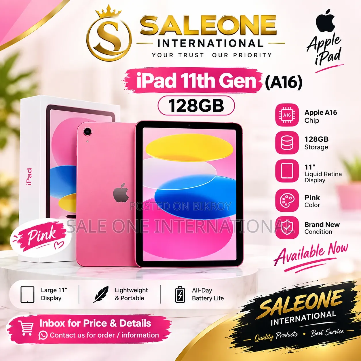 New Apple iPad (2025) 128 GB Pink