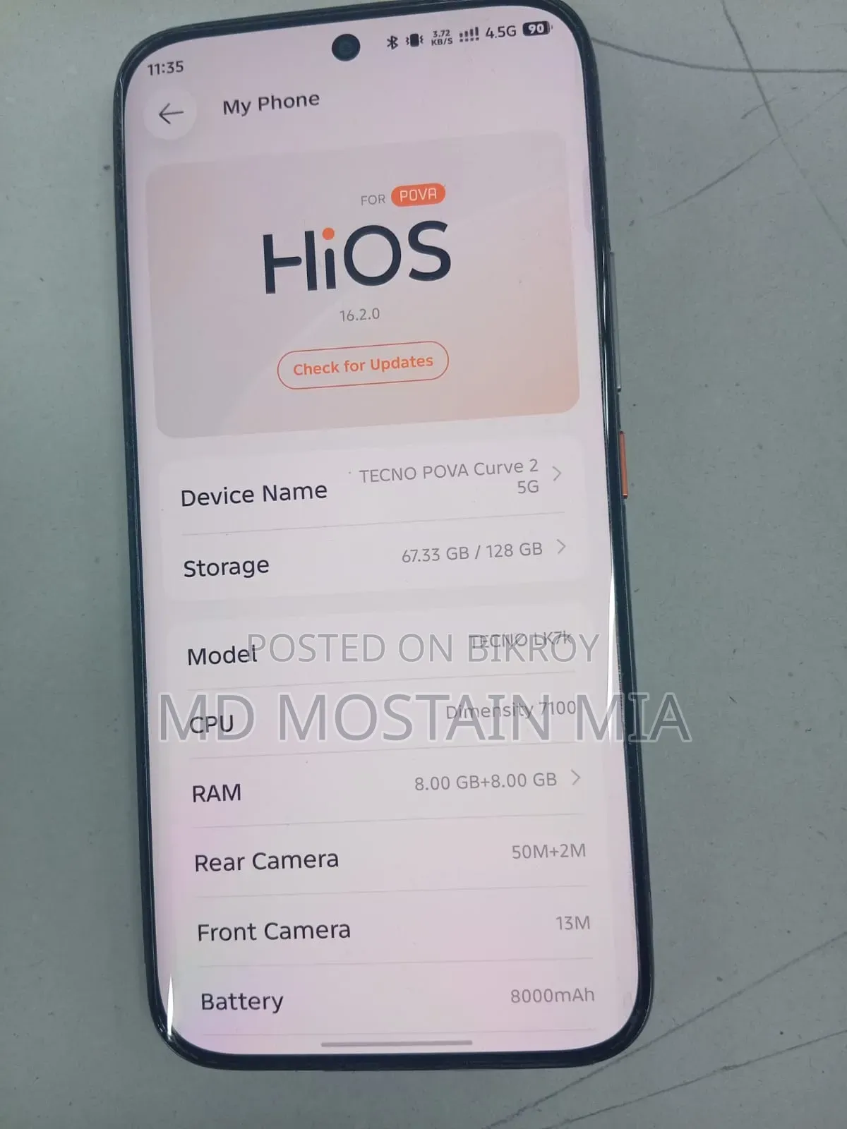 Tecno Pova Curve 2 5G 128 GB Gray