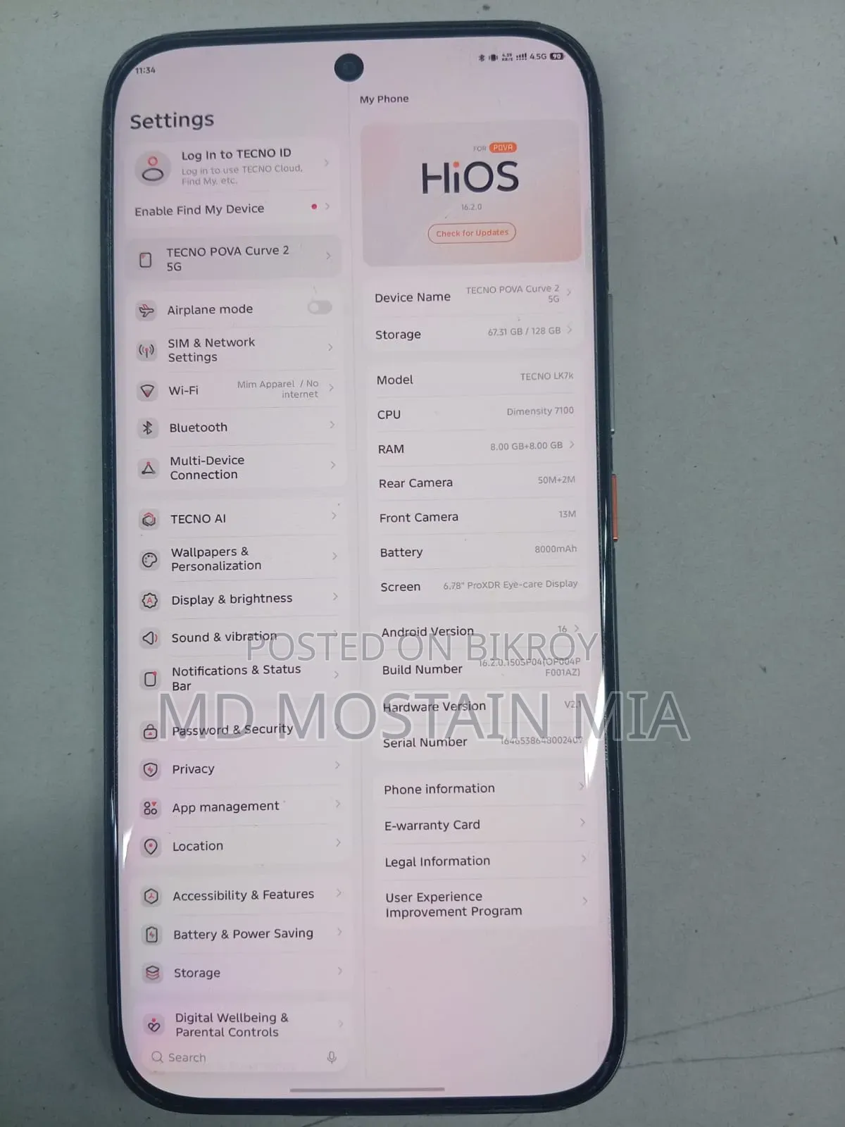 Tecno Pova Curve 2 5G 128 GB Gray