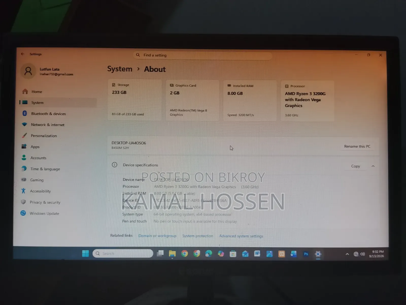 Desktop Computer 8GB AMD Ryzen 3 SSD 256GB