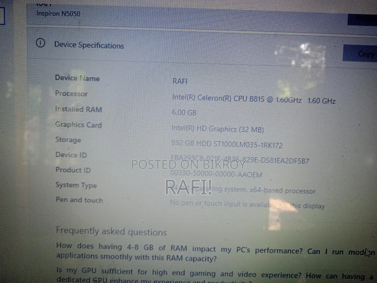 Laptop Dell Inspiron 15 6GB Intel Celeron HDD 1TB
