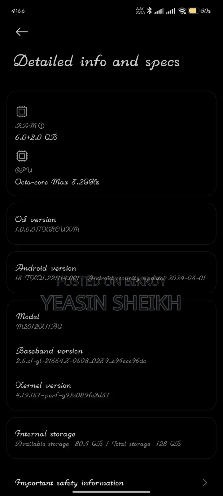 Xiaomi Poco F3 128 GB Black