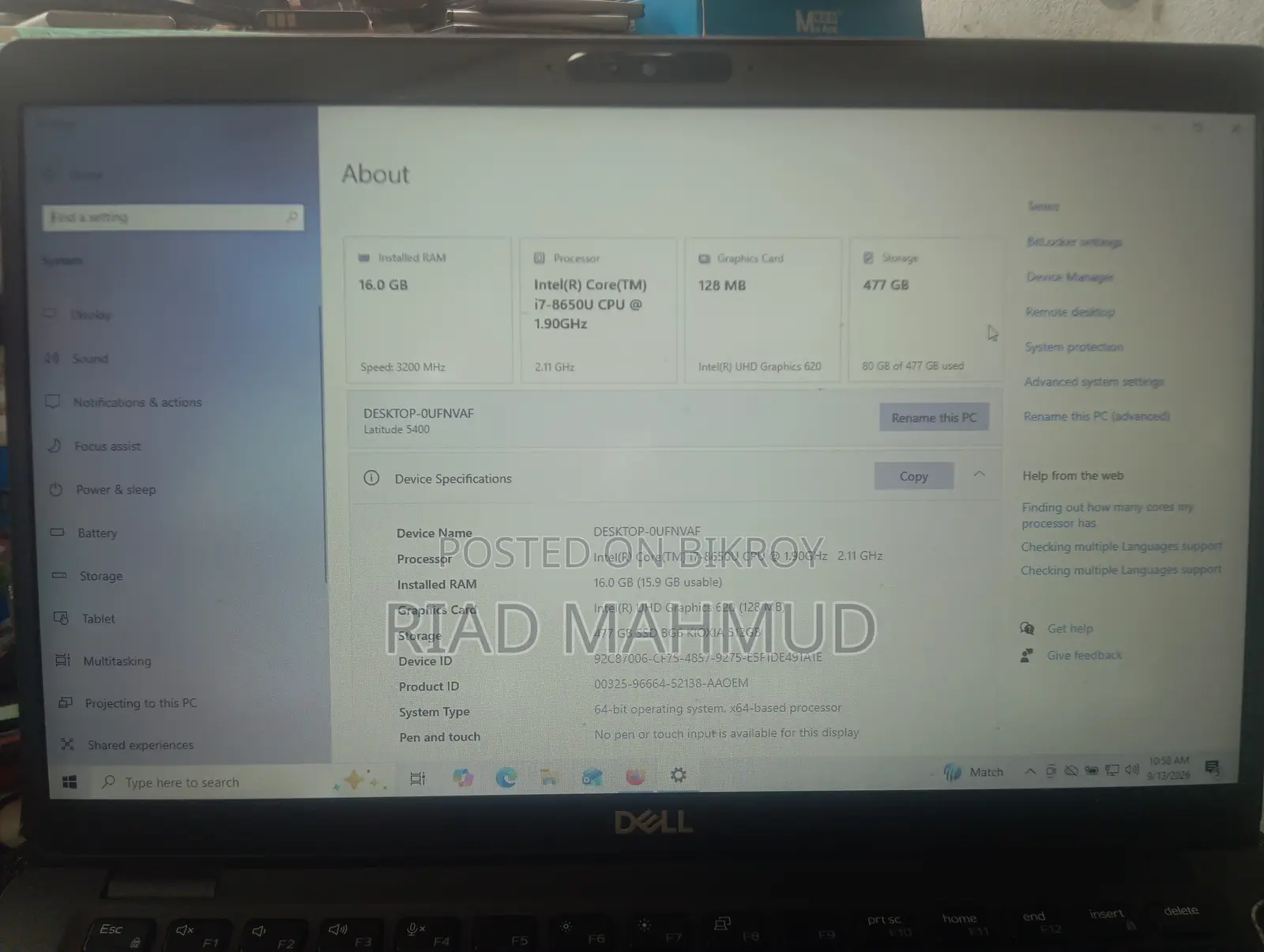 Dell Latitude 5400 Laptop 16GB Intel Core i7 500GB SSD