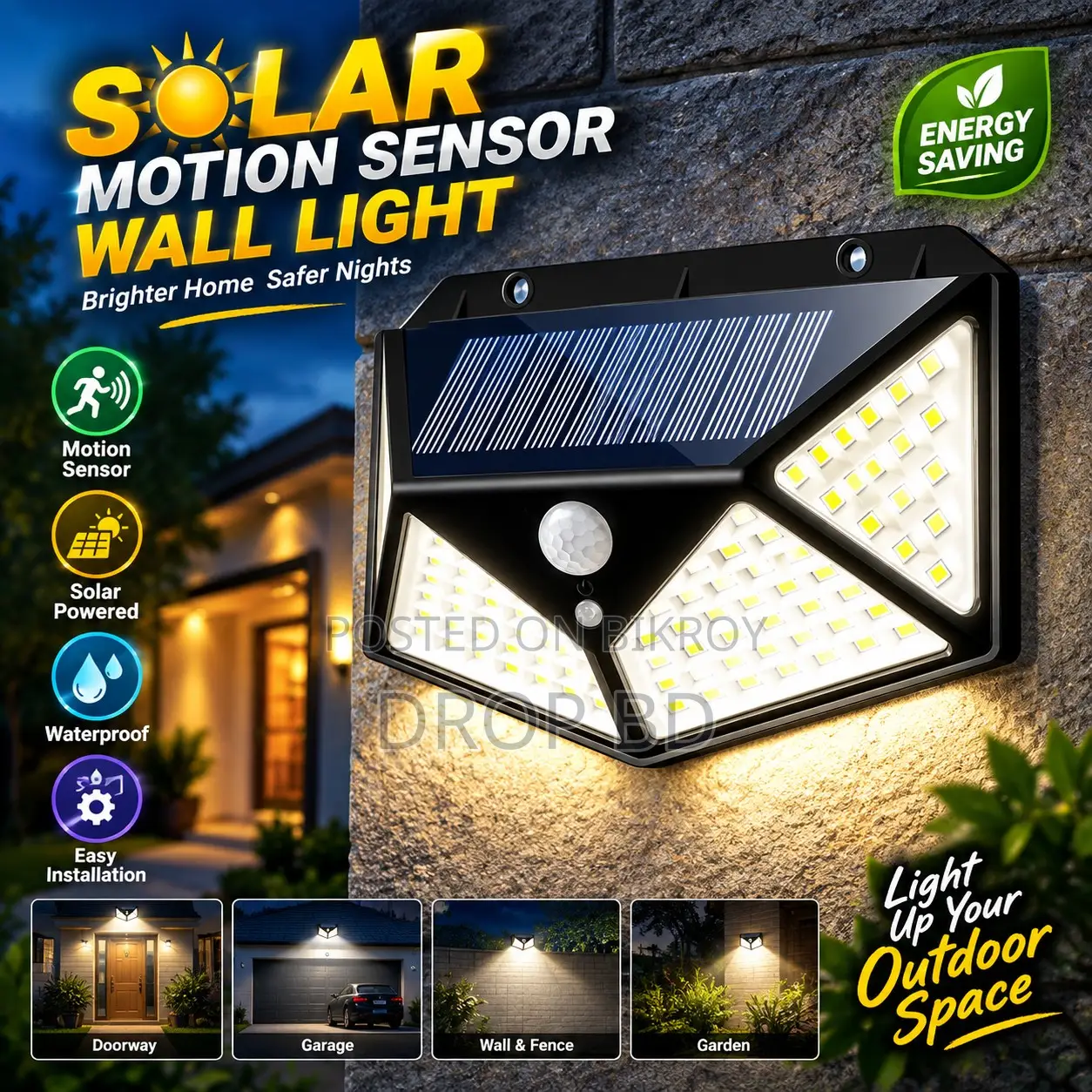 LED Outdoor Solar Motion Sensor Wall Light – 12W