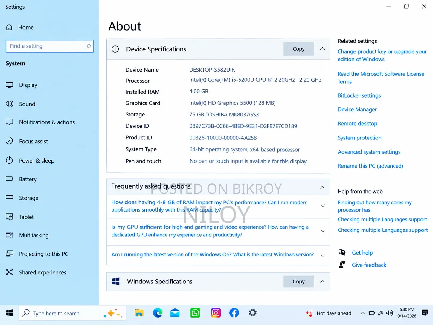 Laptop HP Stream Notebook 4GB Intel Core I5 HDD+SSD 256GB