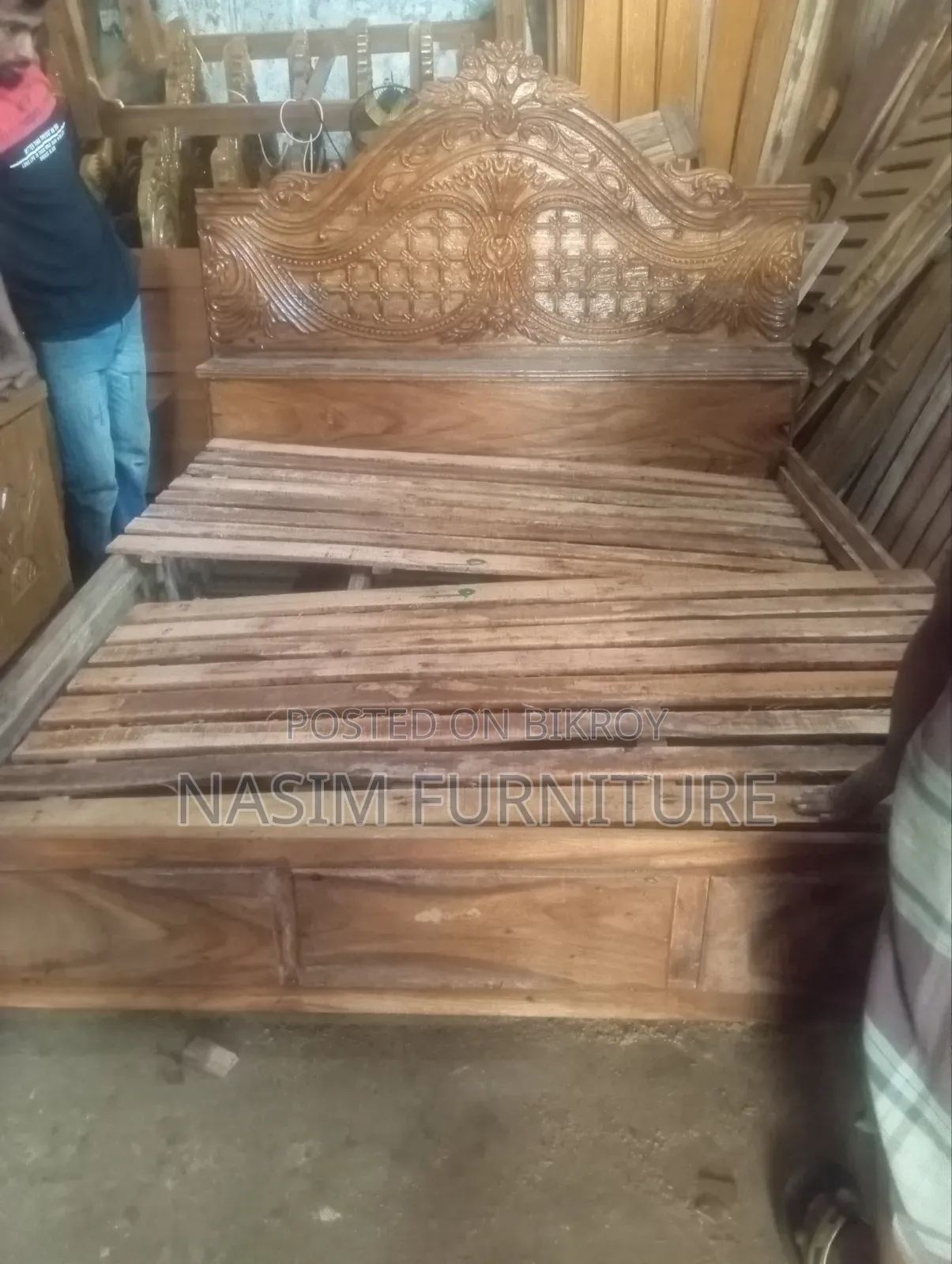 Old Palong Sky Colored Wooden Bed