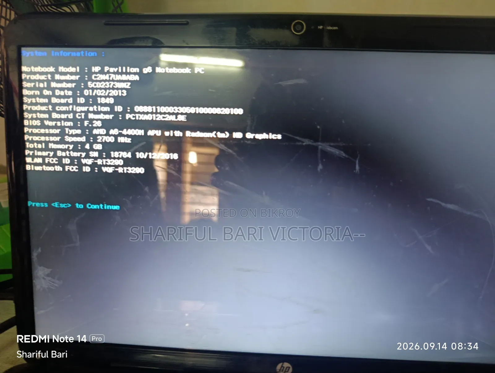Laptop HP Pavilion G6 4GB AMD A6 SSD 512GB