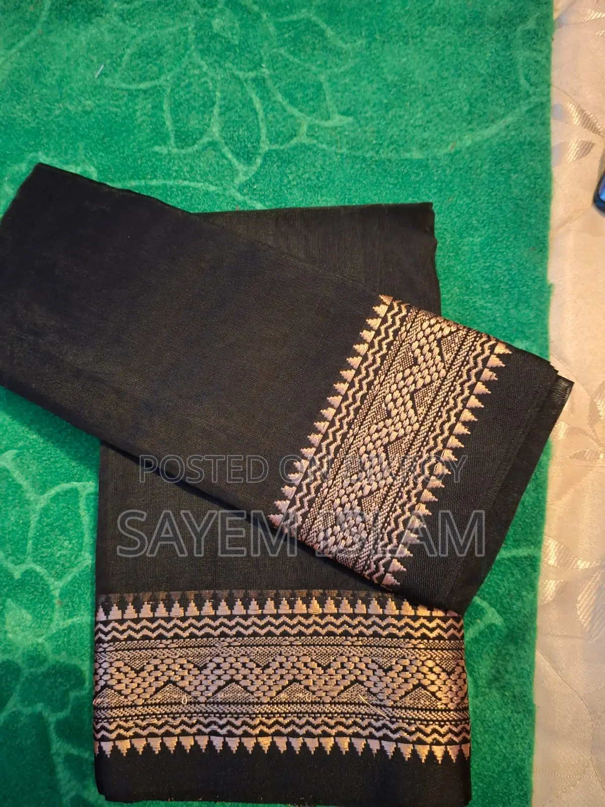 কালো নকশিপাড় হাফ সিল্ক শাড়ি