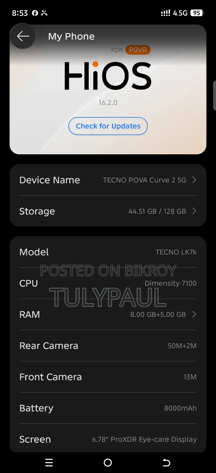 Tecno Pova Curve 2 5G 128 GB Gray