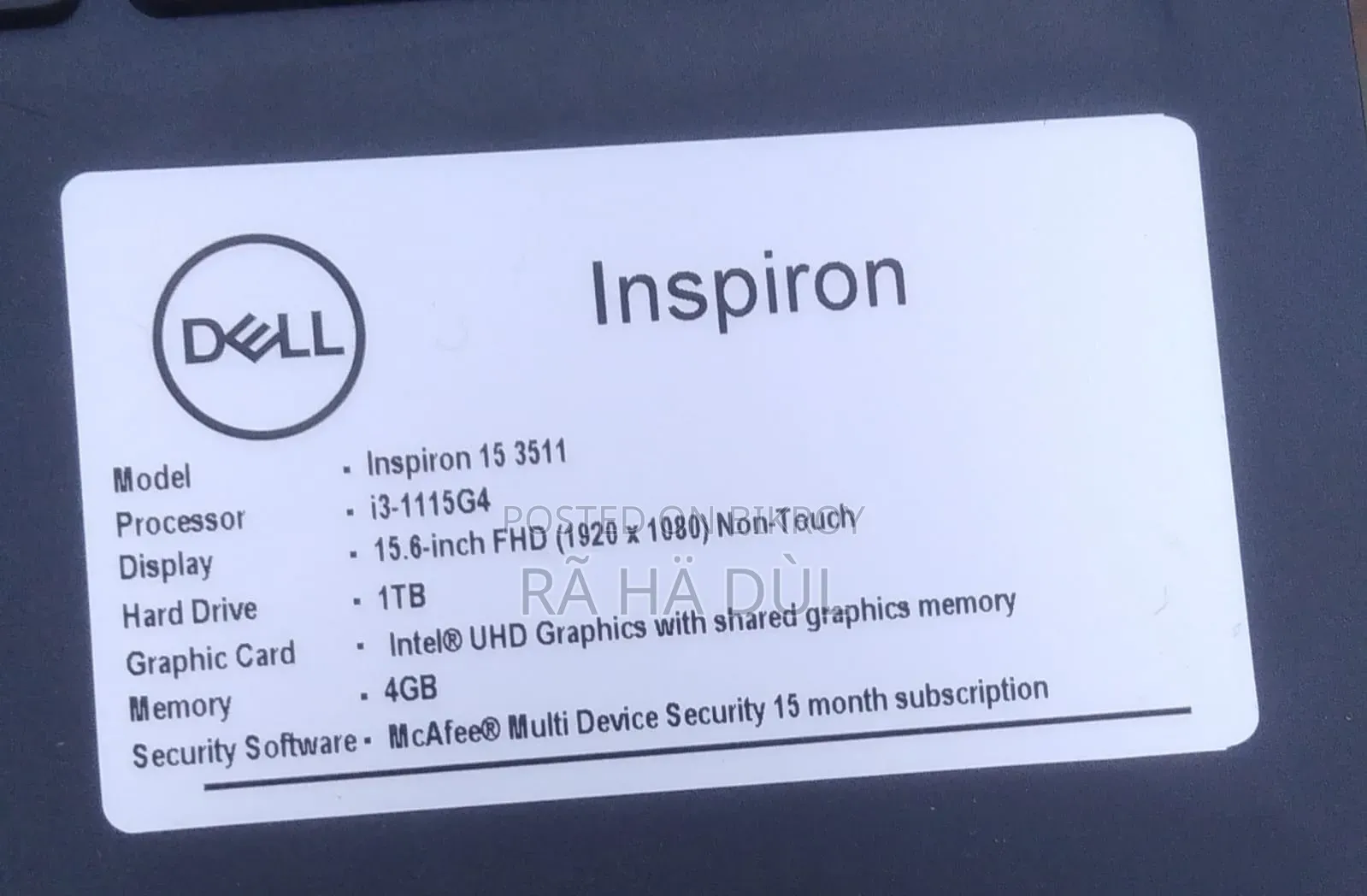 Laptop Dell Inspiron 15 3511 4GB Intel Core I3 SSD 128GB