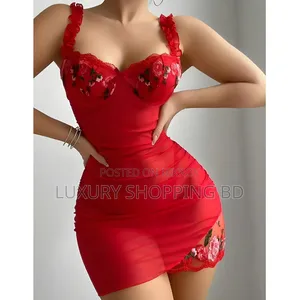 Women’s Floral Embroidery Mesh Bodycon Mini Dress