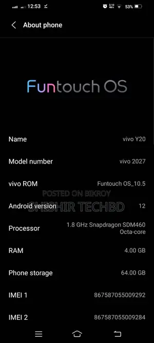 Vivo Y20 64 GB Blue