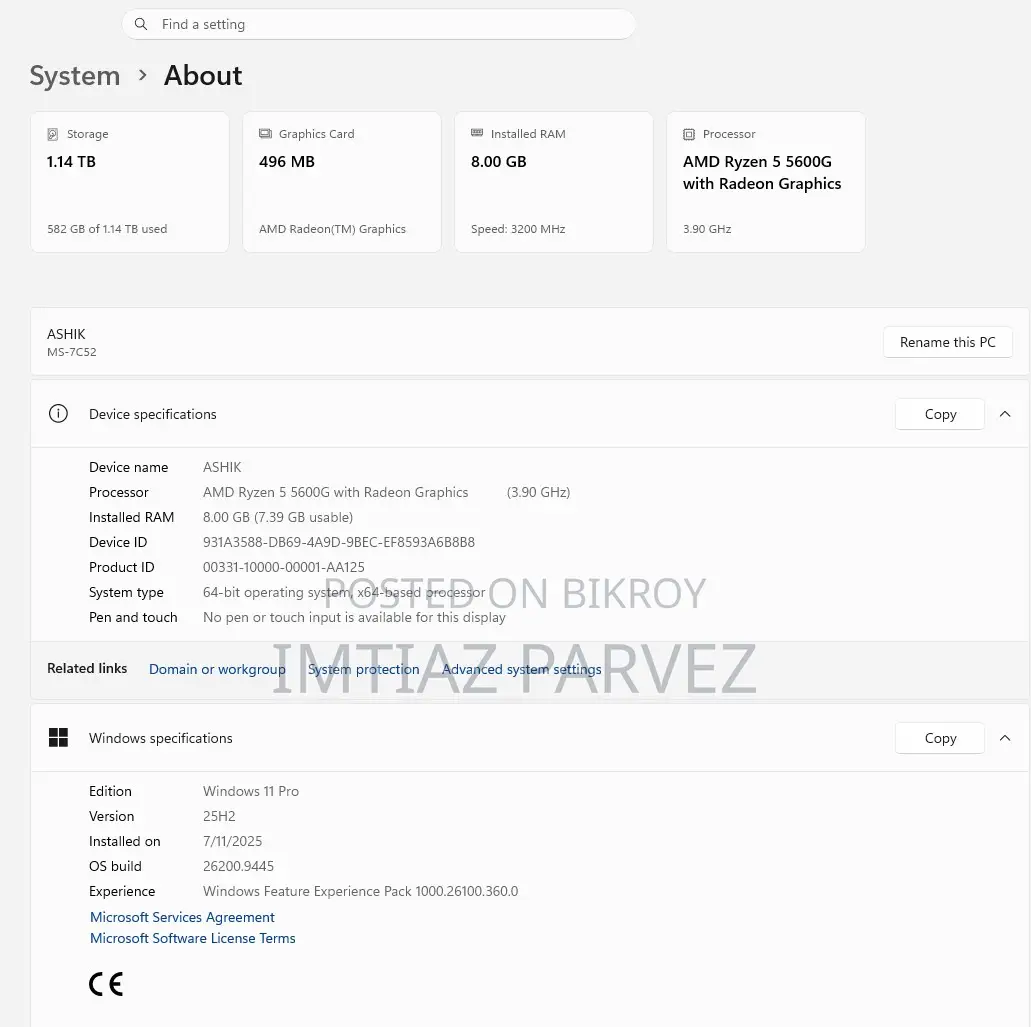 Desktop Computer 8GB AMD Ryzen 5 HDD+SSD 1TB