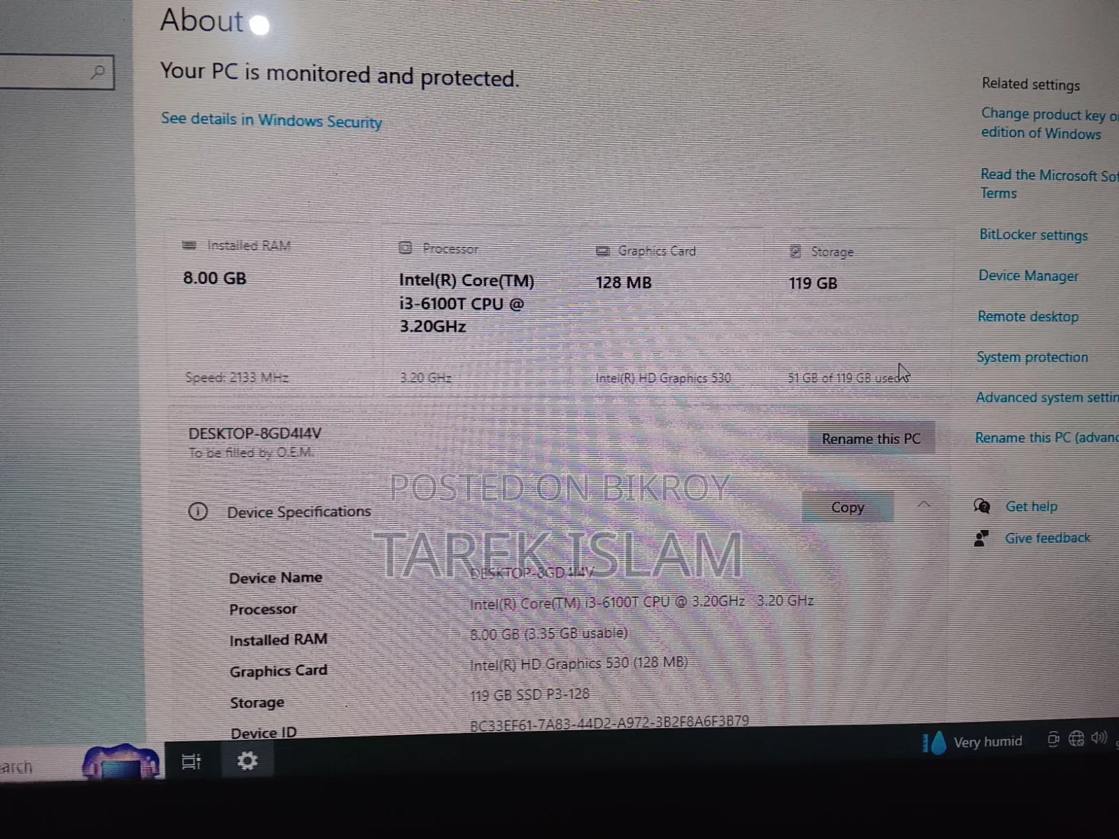 Gigabyte GA-H110MSTX-HD3-ZK 8GB Intel Core I3 SSD 128GB