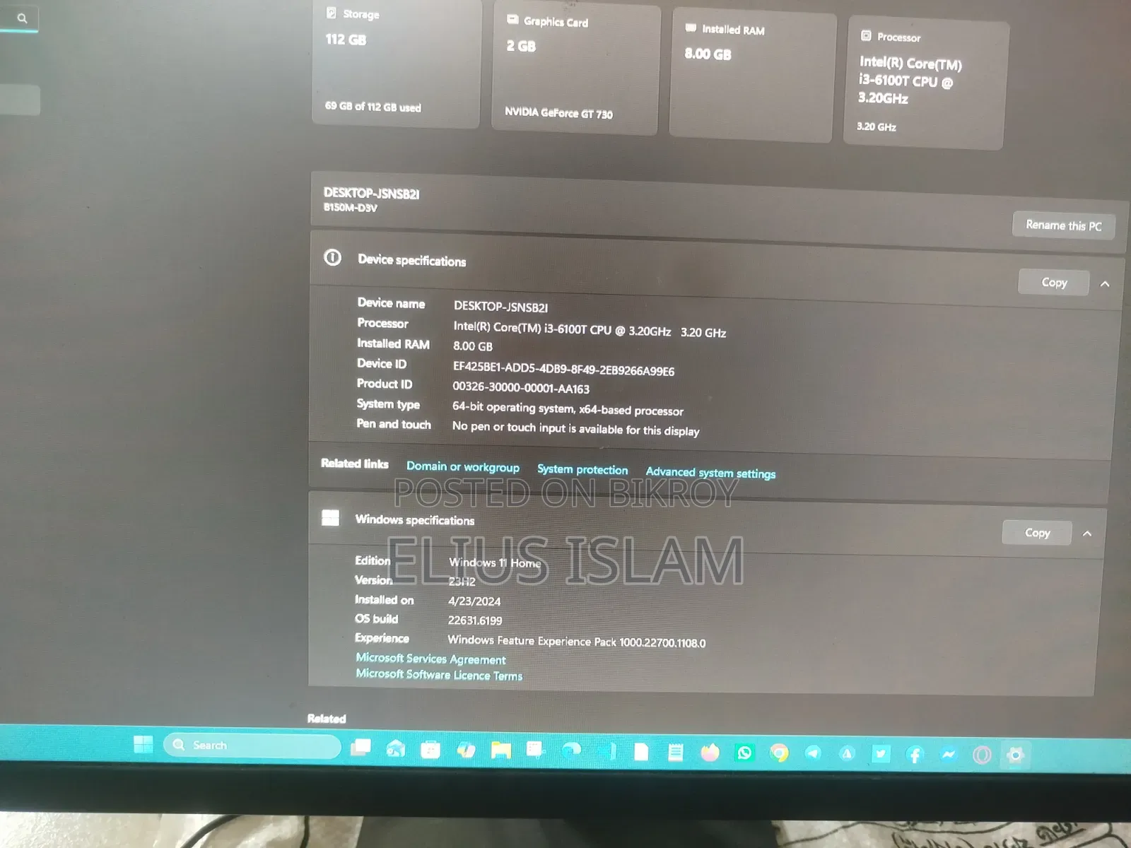 Desktop Computer 8GB Intel Core i3 SSD 256GB