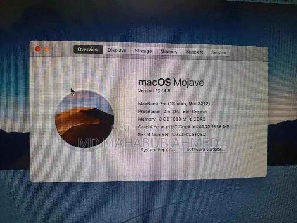 Laptop Apple MacBook Pro 2012 8GB Intel Core I5 HDD 256GB