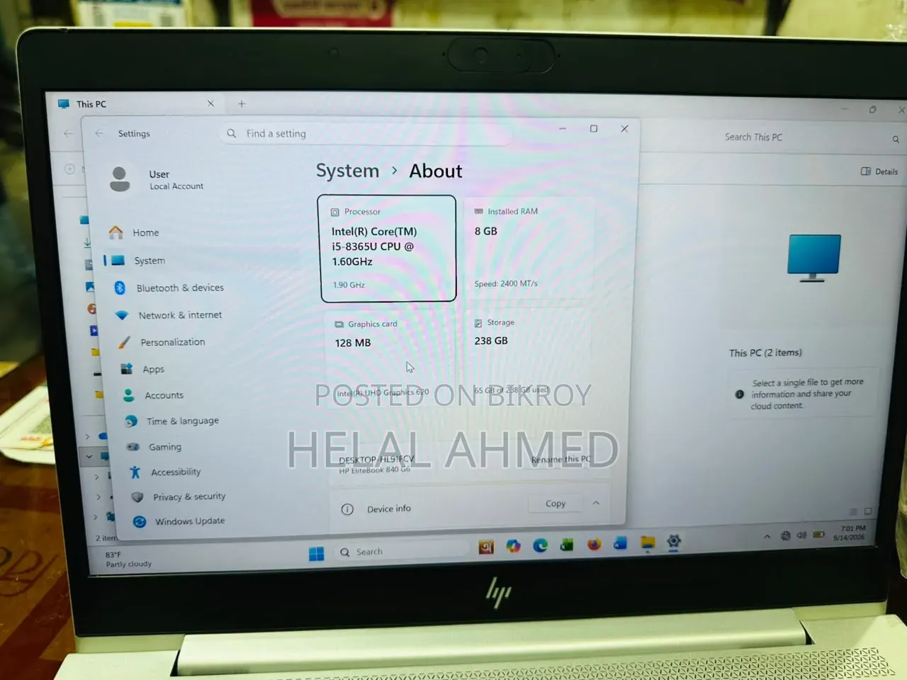 Laptop HP EliteBook 840 G6 8GB Intel Core i5 HDD 256GB