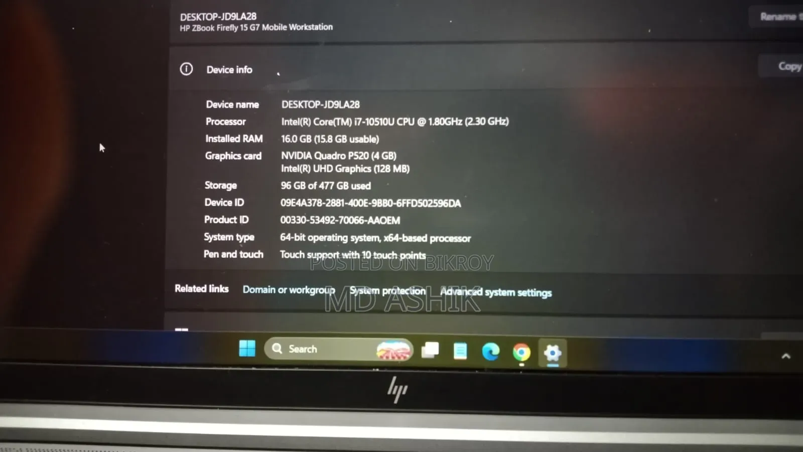Laptop HP ZBook Firefly 15 G7 16GB Intel Core i7 SSHD (Hybrid) 512GB