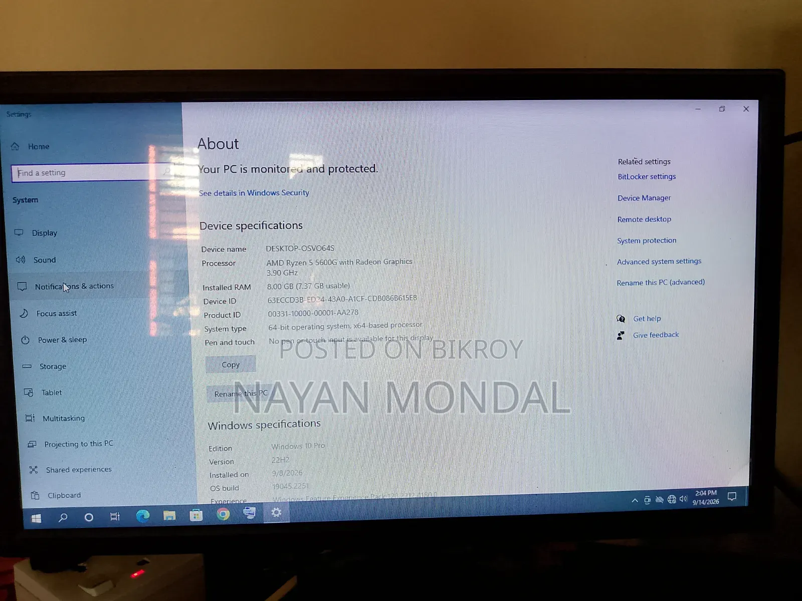 Desktop Computer Gigabyte 8GB AMD SSD 256GB