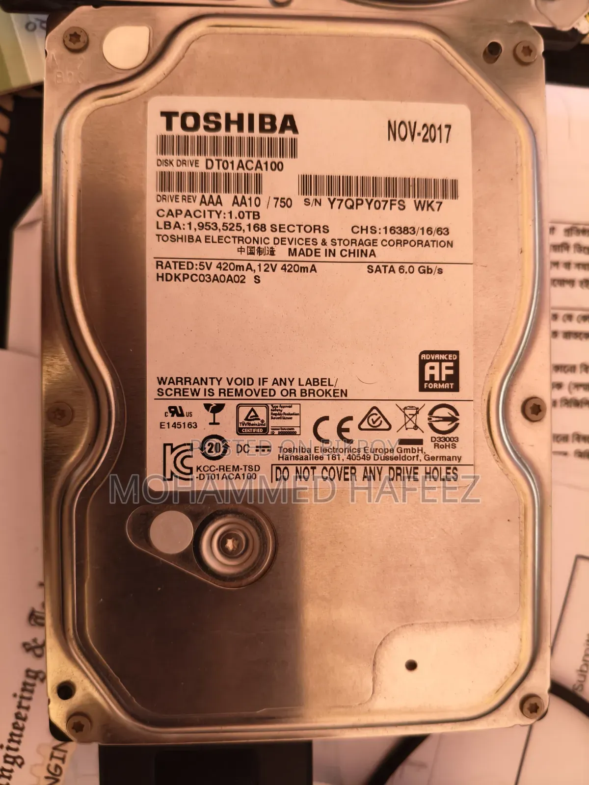 1 TB Toshiba, 500GB Seagate Hard Disk
