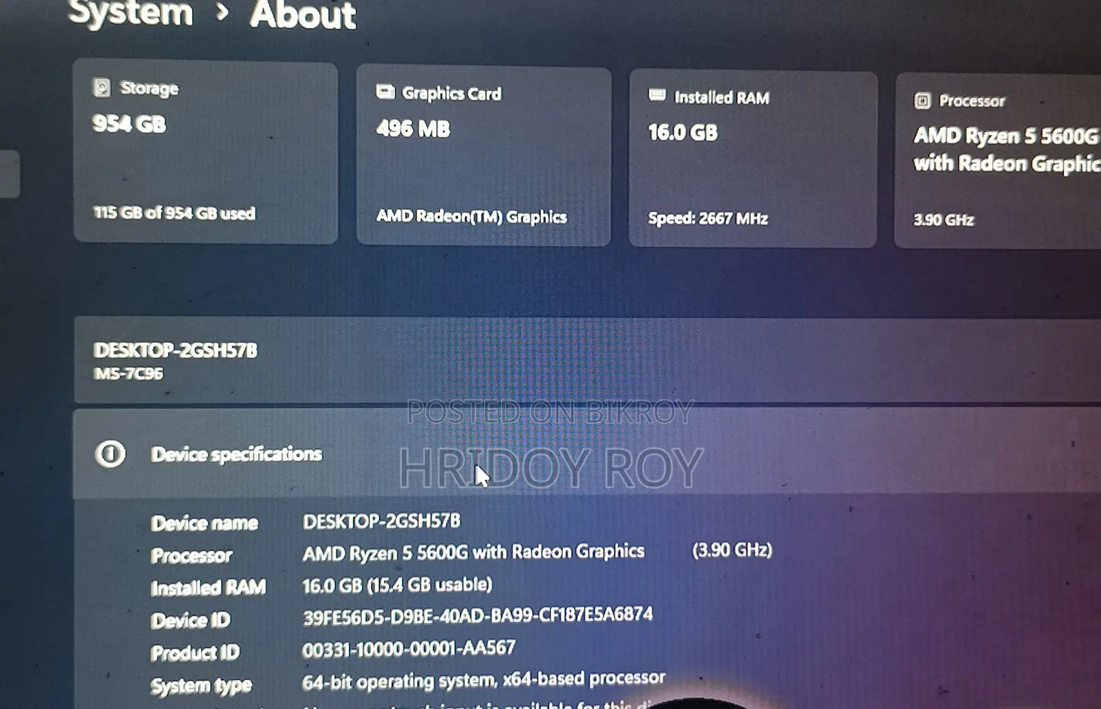 Desktop Computer MSI AG240 2PE 16GB AMD Ryzen 5 SSD 1T