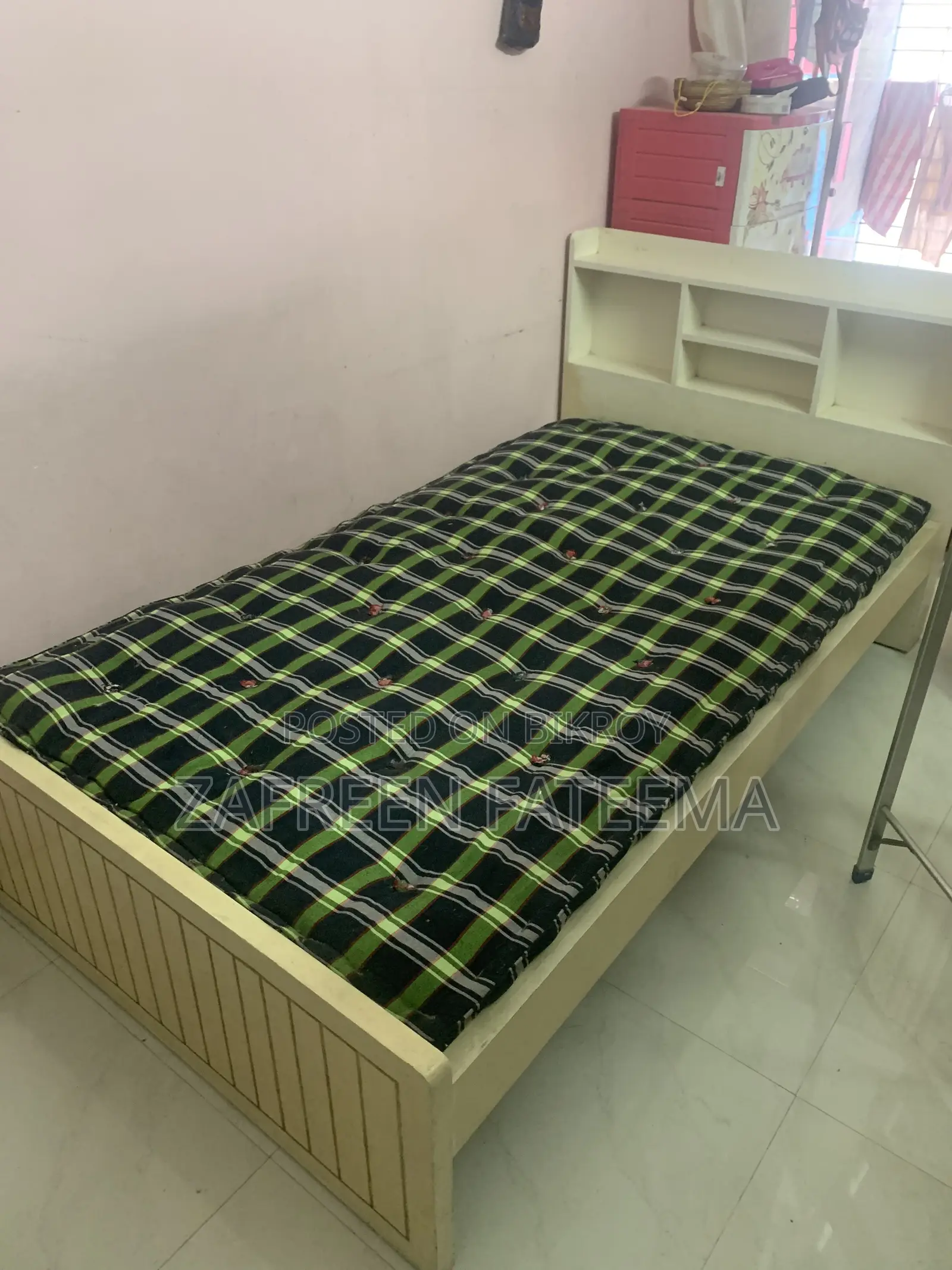 White Bed, Made of Garjon Board, Used for 3-4 Years, With Mattress