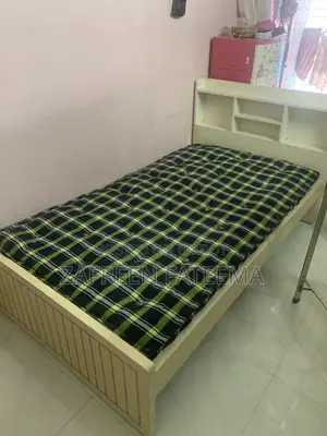 White Bed, Made of Garjon Board, Used for 3-4 Years, With Mattress