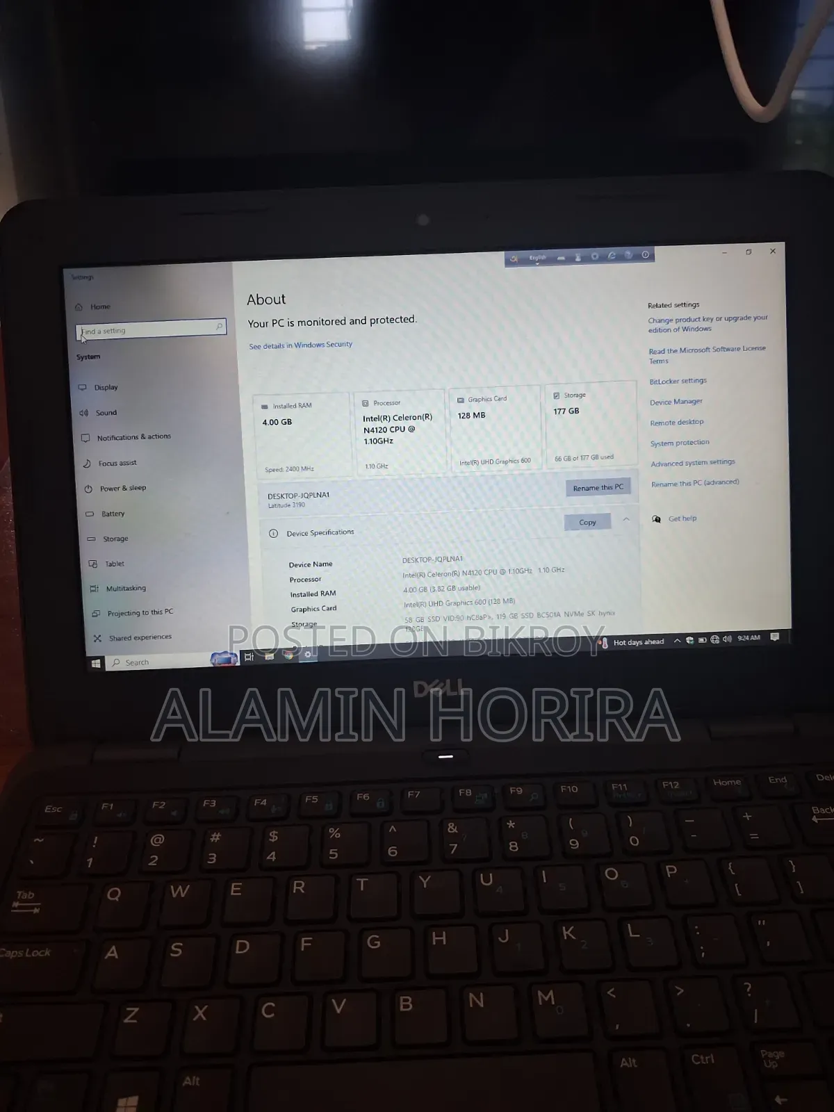 Laptop Dell 4GB Intel Celeron SSD 128GB