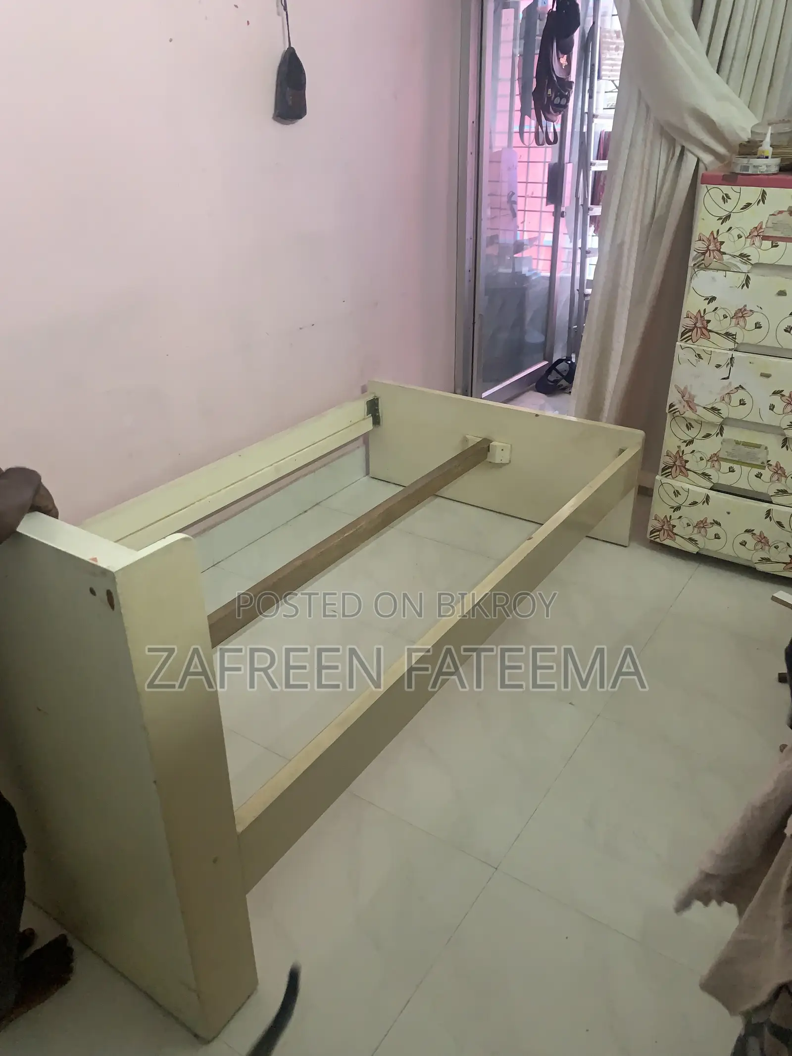 White Bed, Made of Garjon Board, Used for 3-4 Years, With Mattress