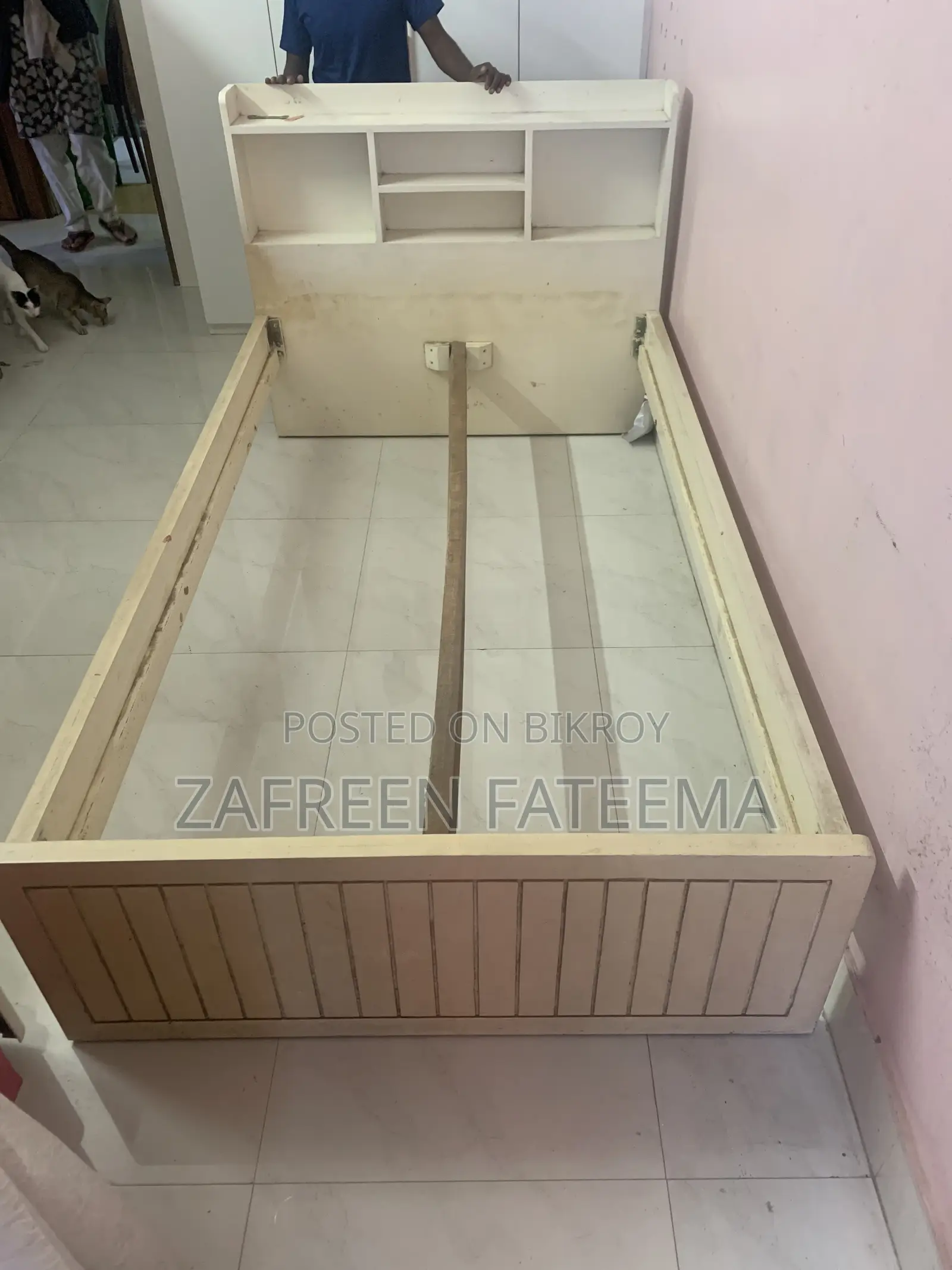 White Bed, Made of Garjon Board, Used for 3-4 Years, With Mattress