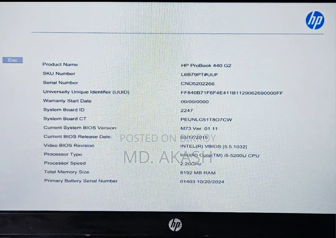ল্যাপটপ HP ProBook 440 G2 ৮জিবি ইন্টেল কোর আই৫ এইচডিডি ৫০০জিবি