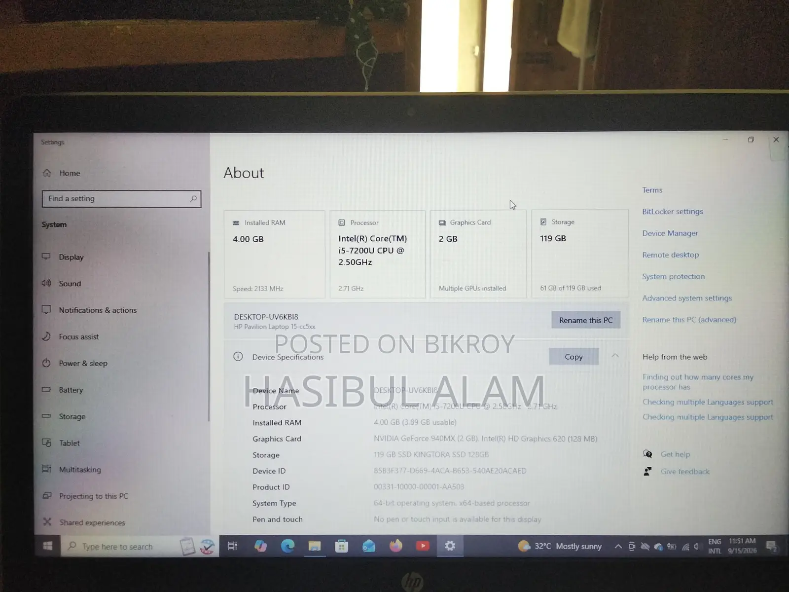 Laptop HP Pavilion 15 4GB Intel Core i5 SSD 128GB