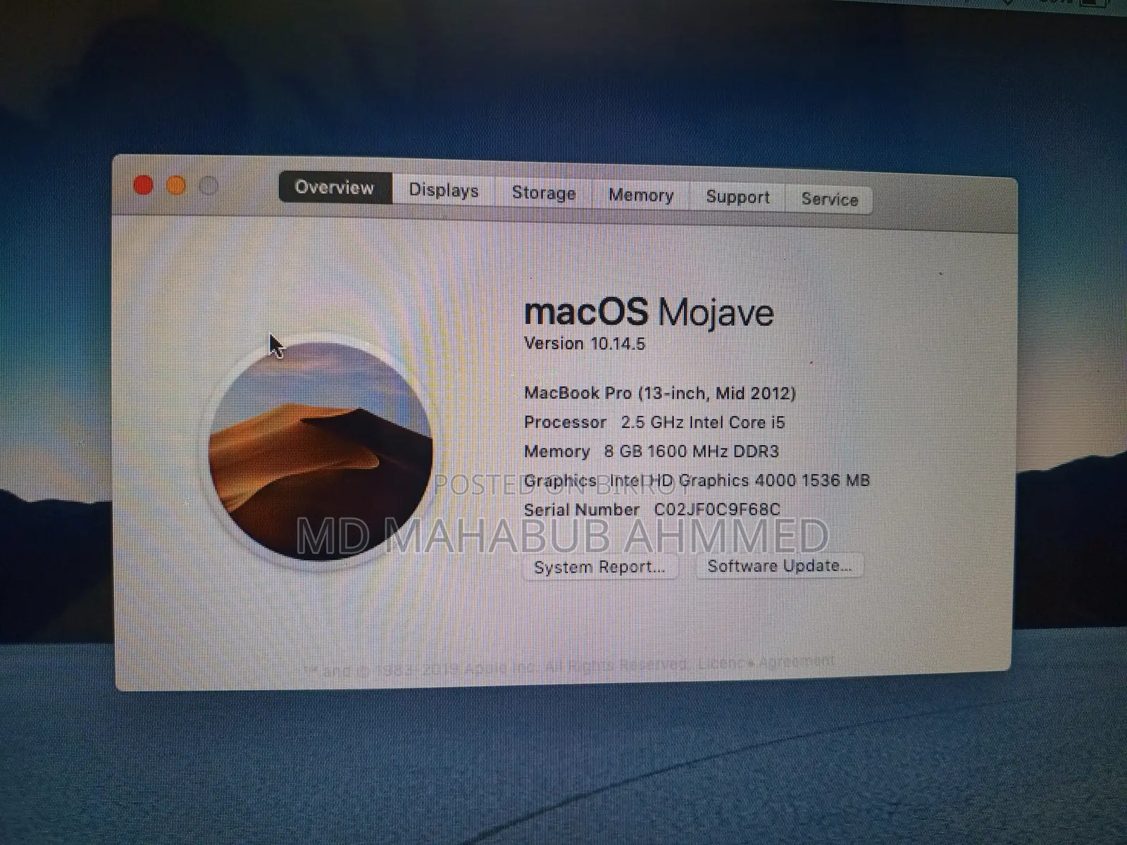 Laptop Apple MacBook Pro 2012 8GB Intel Core i5 HDD 500GB