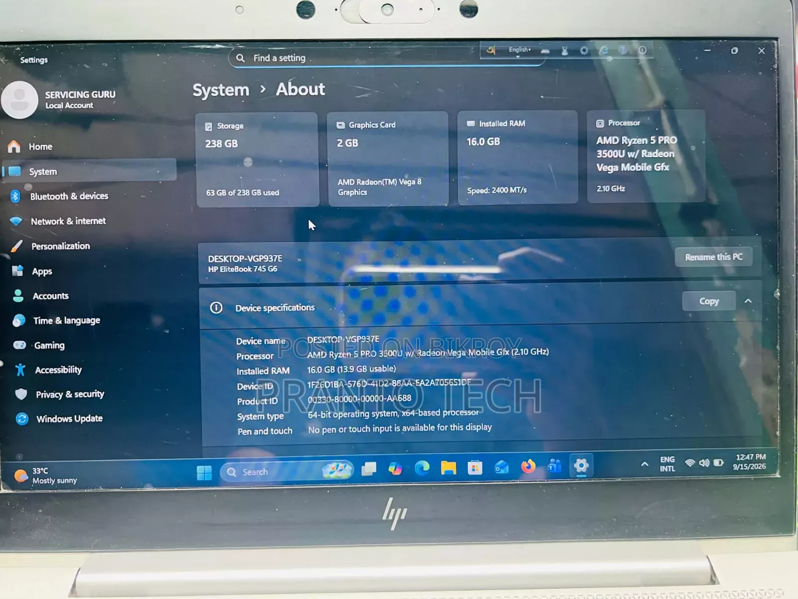 Laptop HP EliteBook 745 G6 16GB AMD Ryzen 5 SSD 16 GB