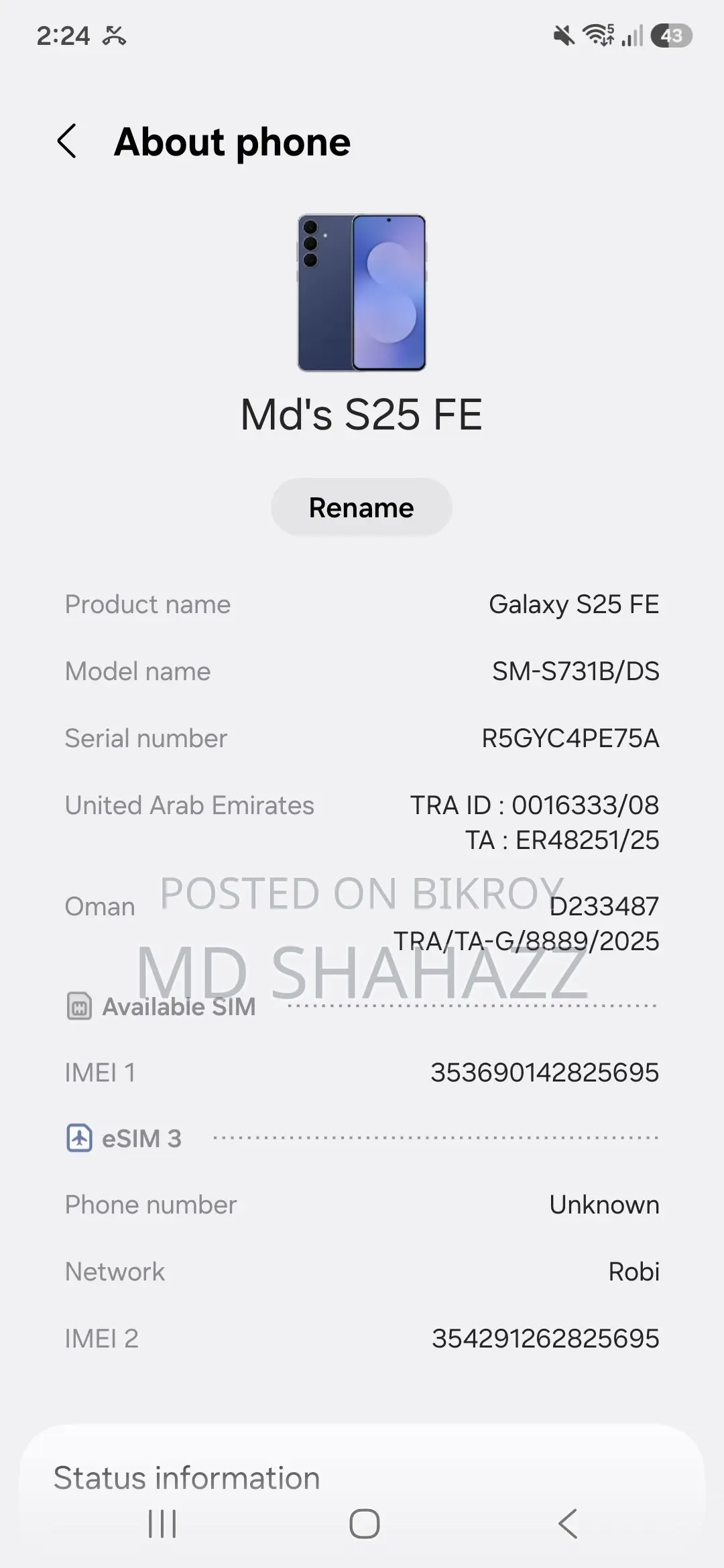 Samsung Galaxy S25 FE 256 GB Blue