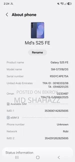 Samsung Galaxy S25 FE 256 GB Blue