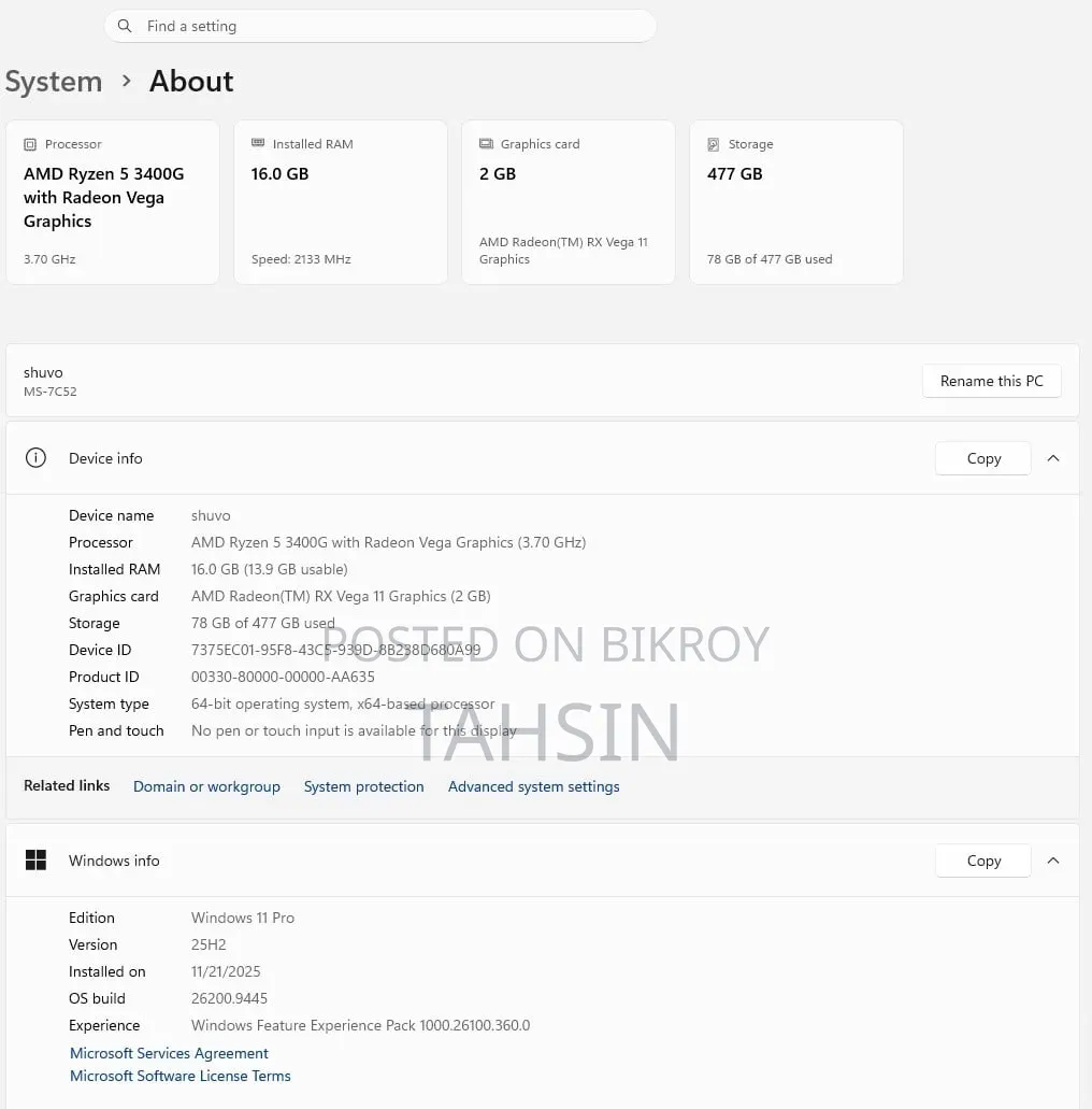 Desktop Computer Microsoft 16GB AMD Ryzen 5 HDD+SSD 500GB