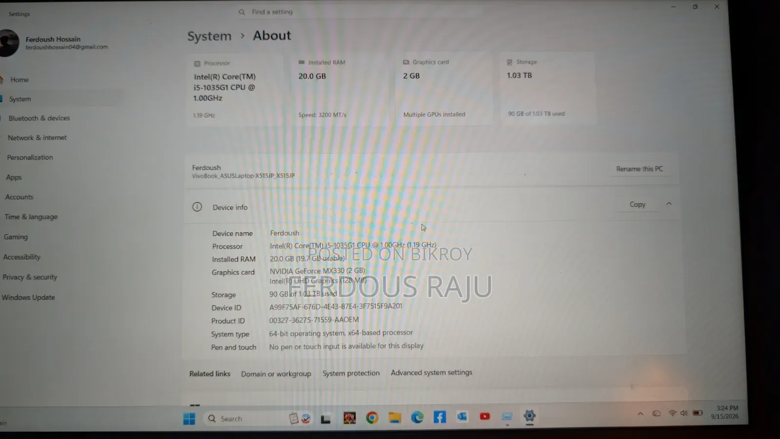 Laptop Asus Vivobook 15 20GB Intel Core i5 HDD 1T