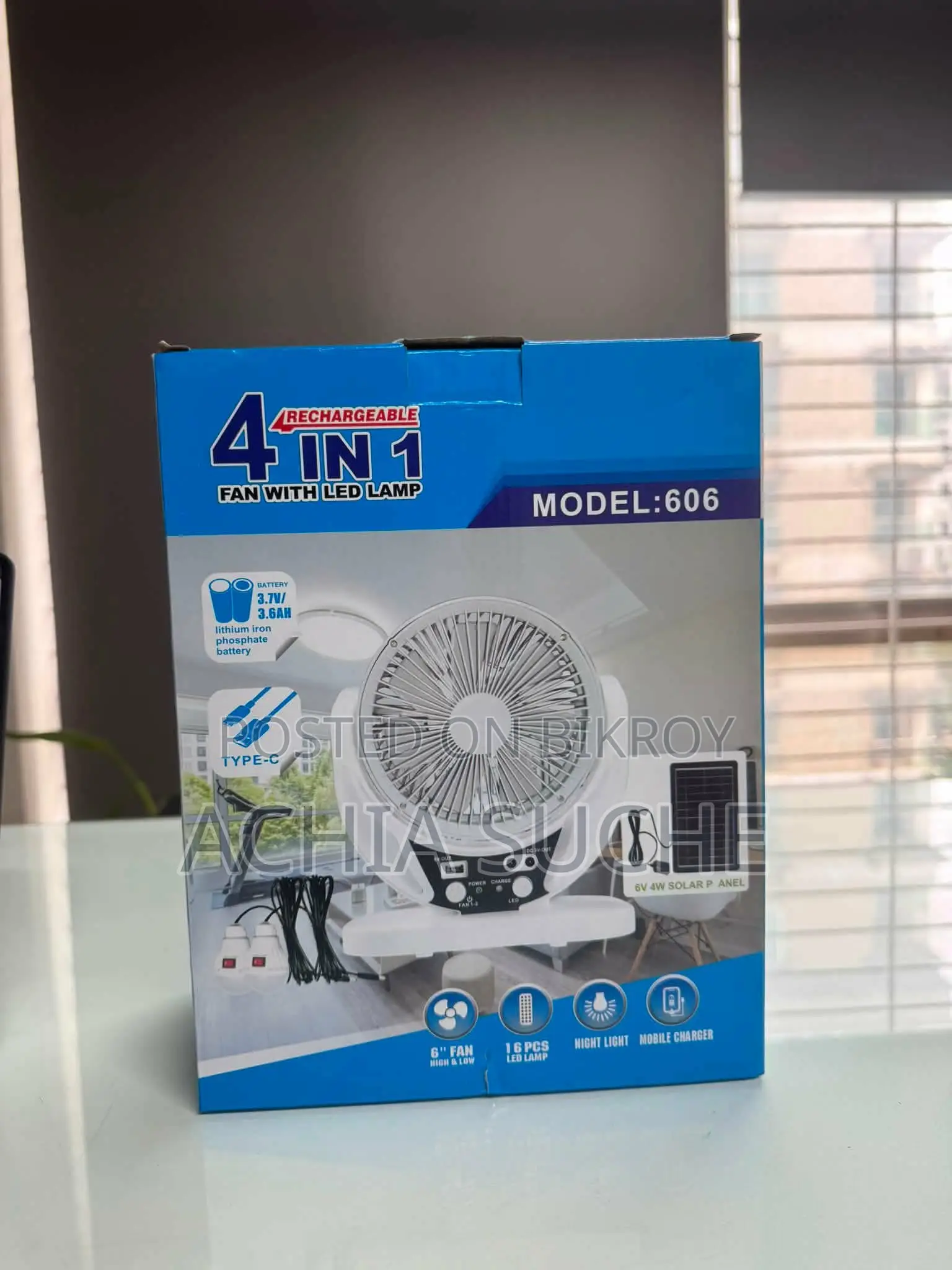 4 in 1 Rechargeable Solar Fan With Led Lamp