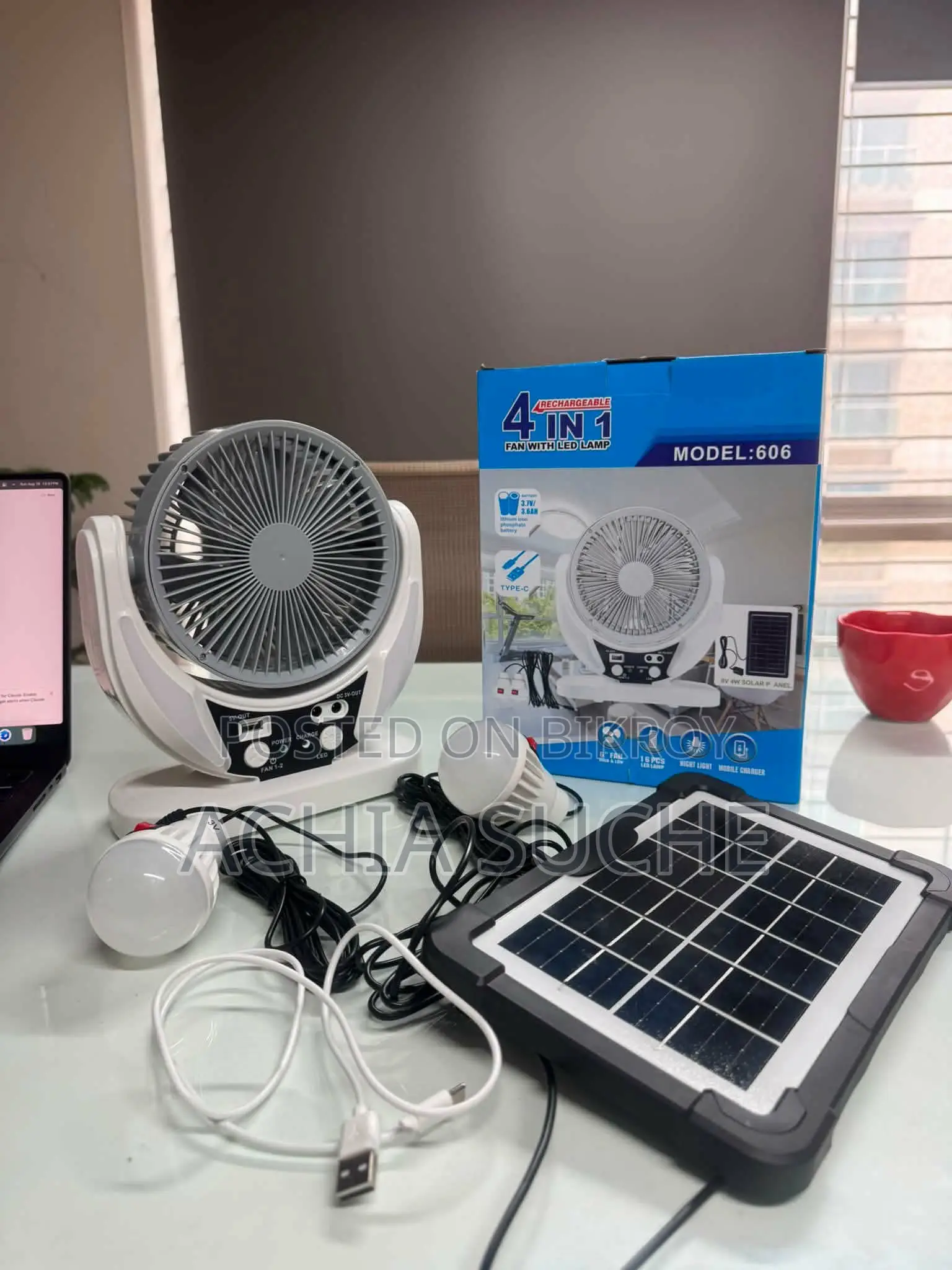 4 in 1 Rechargeable Solar Fan With Led Lamp
