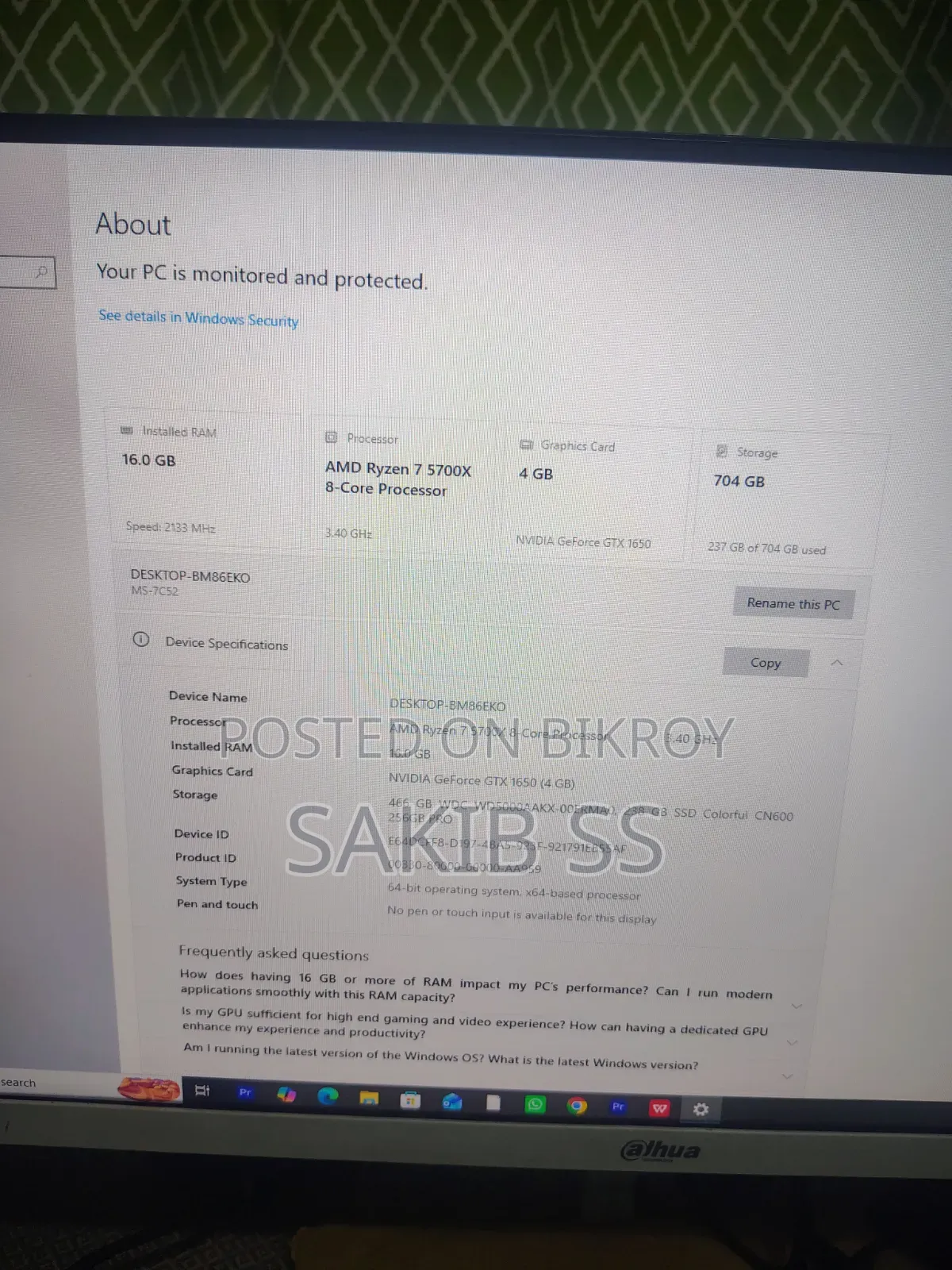 Desktop Computer Microsoft 16GB AMD Ryzen 7 HDD+SSD 700GB