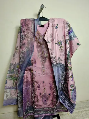 প্রিমিয়াম পিংক অর্গানজা পার্টি থ্রি-পিস
