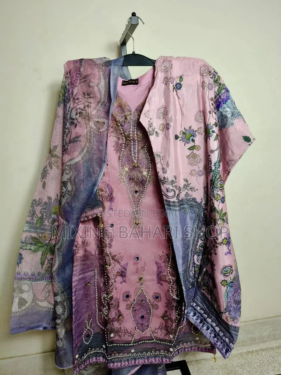 প্রিমিয়াম পিংক অর্গানজা পার্টি থ্রি-পিস